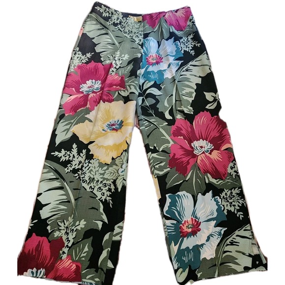 Tommy Bahama‎ 100% Silk Pants 4 Tropical Floral Capri Hawaiian Resort Lounge - Picture 1 of 7